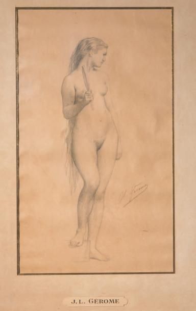 Jean-Léon GERÔME (Vésoul 1824 - Paris 1904) 
Figure féminine nue debout tenant un...