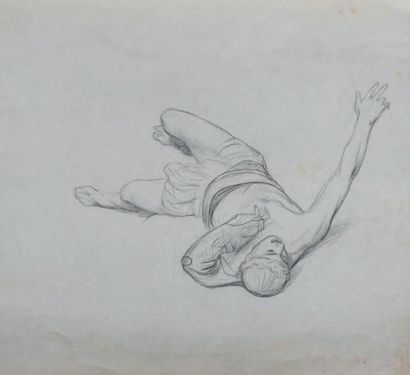 Jean-Léon GERÔME (Vésoul 1824 - Paris 1904) 
Étude de gladiateur au sol
Crayon noir...