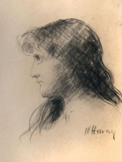 Jean Jacques HENNER (Bernviller 1829 - Paris 1905) 
Tête de femme de profil
Fusain...