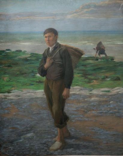 Roger GODCHAUX (1878 - 1958) 
Le ramasseur de varech
Pastel
Signé et daté 1911 en...