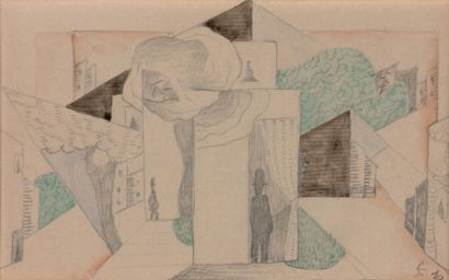 Attribué à Léopold SURVAGE (1879 - 1968) 
Les ombres et les maisons
Graphite et aquarelle...