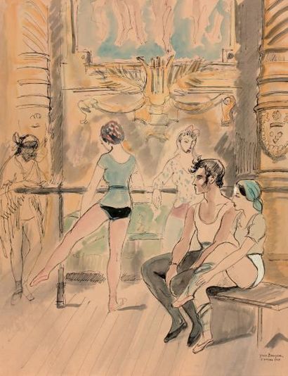 Yves Brayer (1907 - 1990) 
Répétition au foyer de la danse à l'Opéra Encre et rehauts...