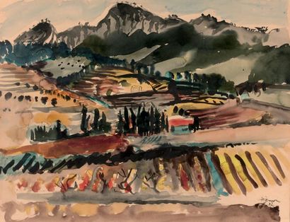 Edouard PIGNON (1905 - 1993) 
Paysage montagneux
Gouache sur papier
Signée et datée...