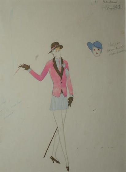 RANSON René Gontran (1891-1977) 
Marcheuse Brigoulette et étude de chapeaux
Aquarelle...