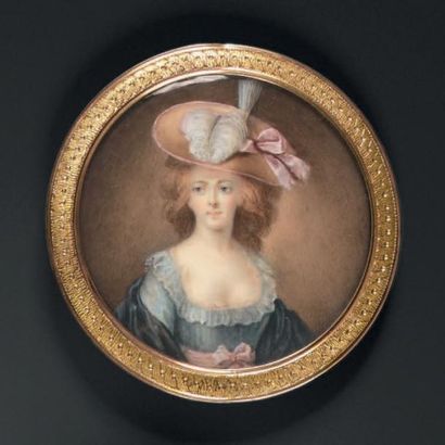 École FRANÇAISE de la fin du XVIIIe siècle Portrait de la comtesse de Cossé en buste...
