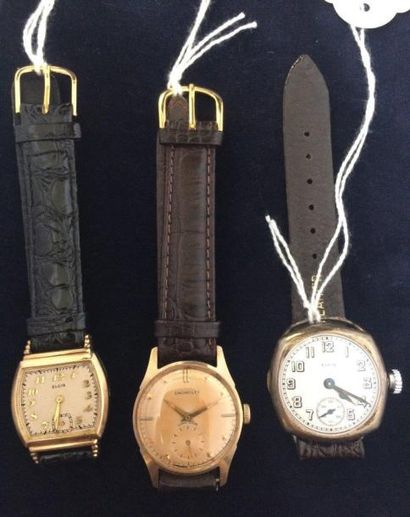null Lot de 3 montres ELGIN ELGIN Montre bracelet en métal doré. Boîtier tonneau,...