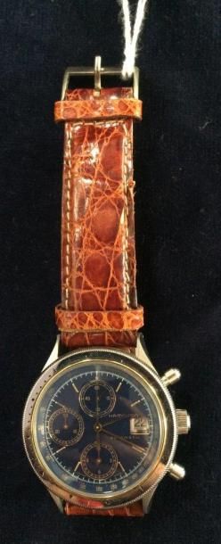 HAMILTON Chronographe bracelet en acier. Boîtier rond, fond vissé, lunette tournante...