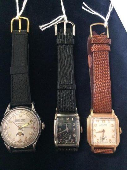 null Lot de 3 montres HAMILTON et HYDE PARK HAMITON Montre bracelet en métal chromé....