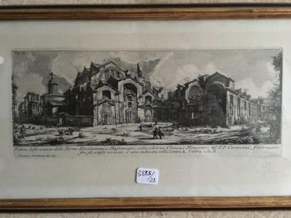 PIRANESE d'après Gravure.
«Vue des thermes de Dioclétien».
Retirage.
H. 10 cm - L....