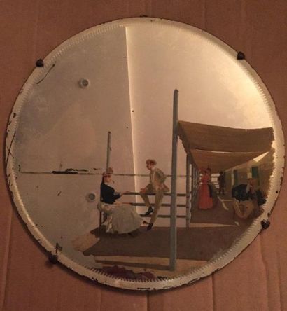 null Miroir circulaire à décor peint sur la glace d'une scène de bord de mer
D. 50...