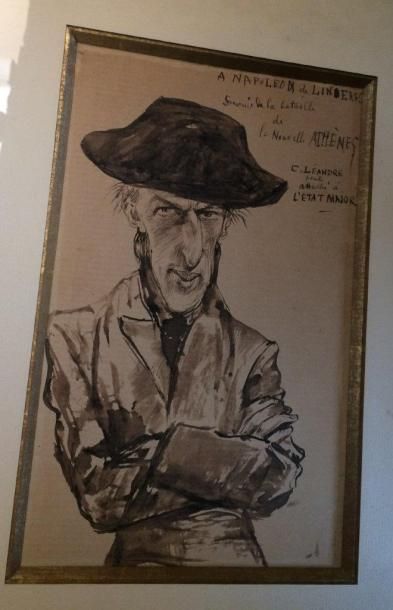 Charles LÉANDRE (1862-1934) Caricature
Encre et lavis sur papier.
Inscription 'A...