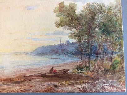 Dans le goût de Félix ZIEM ? Paysage de pêcheurs au bors de la rive
Aquarelle
17.6...