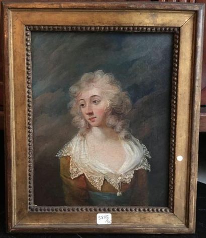 Ecole anglaise début XIXe «Portrait de femme en buste».
Huile sur toile rentoilée.
H....