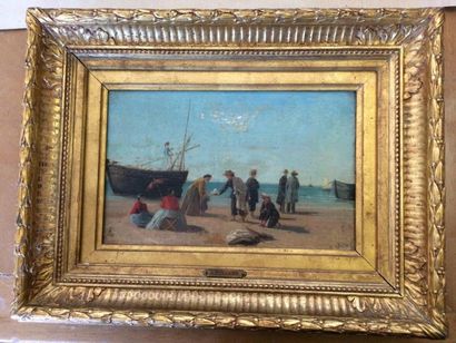 Ecole française fin XIXe siècle Bord de mer animé
Huile sur toile