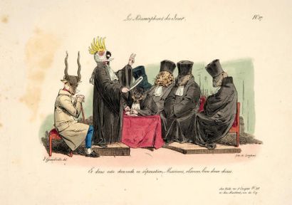 GRANDVILLE (J.-J.) Les Métamorphoses du jour. Paris, Bulla, 1829. Grand in-4 oblong,...