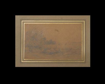 null THEODORE ROUSSEAU (PARIS 1812 - BARBIZON 1867) 

Paysage de plaine avec un bosquet...