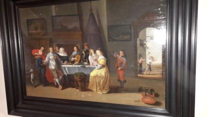 null Dans le goût du XVIIème siècle Scène de taverne Huile sur toile