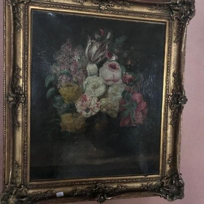 null attribué à Rose GEOFFROY (active au XIXème) Vase et bouquet de fleurs Huile...