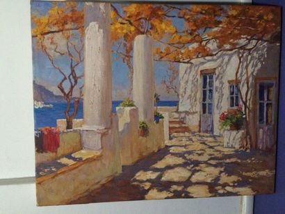 null Ensemble de trois tableaux: 

- Ecole Française, Vue de Capri, huile sur toile...