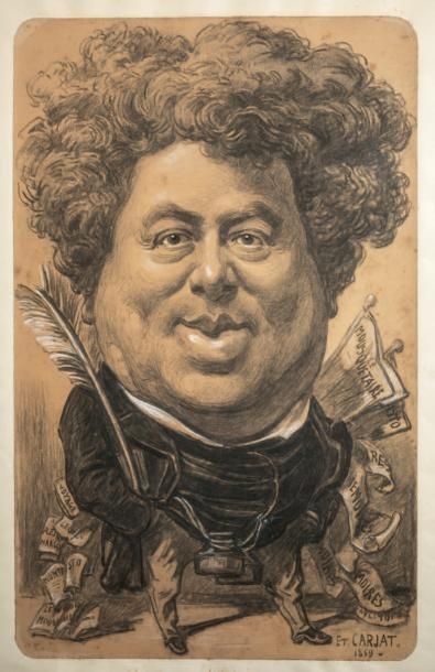 DUMAS (Alexandre). - Étienne CARJAT (1828-1906). Portrait charge d'Alexandre Dumas....