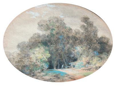 ATTRIBUÉ À LOUIS MOREAU, DIT L'AÎNÉ (1740-1806) Paysage animé d'un personnage Paysage,...