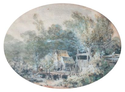 ATTRIBUÉ À LOUIS MOREAU, DIT L'AÎNÉ (1740-1806) Paysage animé d'un personnage
Paysage,...