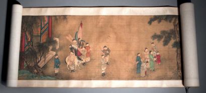 CHINE - XIXe siècle Encre et couleurs sur soie, représentant la légende de la poétesse...