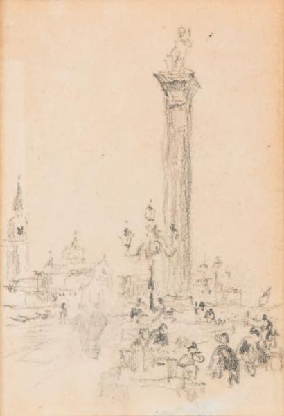 Félix ZIEM (Beaune 1821 - Paris 1911) * Vue d'une place à Venise, vers 1892
Crayon...
