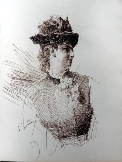 Giovanni BOLDINI (1842-1931) Dans un album, un ensemble de dessins à la plume sur...