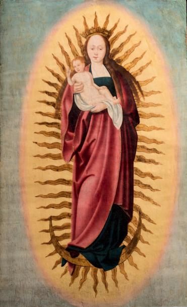 Ecole ALLEMANDE vers 1490 La Vierge de l'Immaculée Conception dans une mandorle jaune
Panneau...