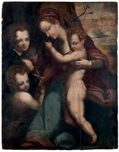 ECOLE FLORENTINE DU XVIe SIÈCLE, D'APRÈS ANDREA DEL SARTO * Vierge à l'enfant avec...