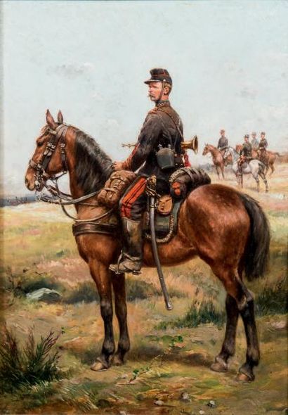 Attribué à Edouard DETAILLE (1848-1912) Portrait d'un soldat trompette de l'artillerie...