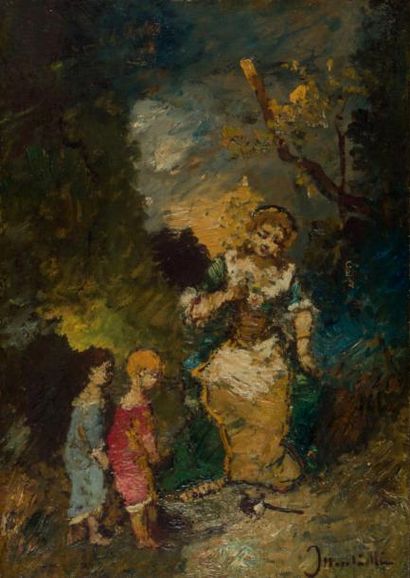 Adolphe Monticelli (1824-1886) La pie Huile sur toile Signée en bas à droite 39,7...