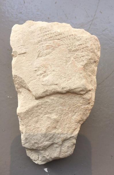 null Bas-relief figurant un profil masculin
Calcaire et reste de polychromie ocre
Egypte,...