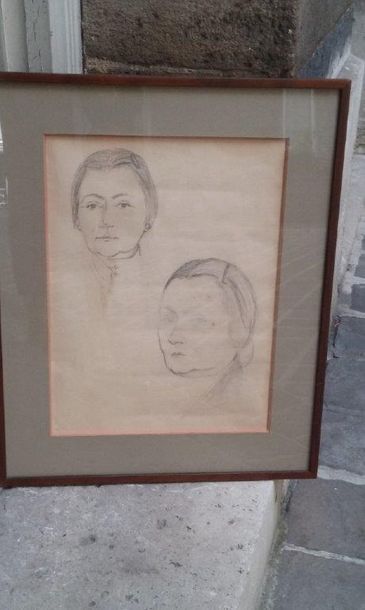 null Ecole moderne Portrait de femme, deux études Dessin 40.9 x 30.8 cm Accident...