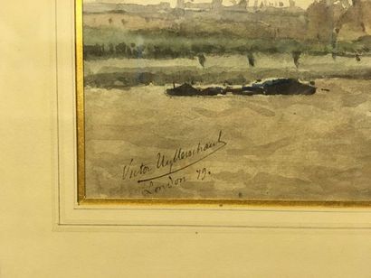 null Victor UYTTERSCHAUT (1847-1917) Vue de la Tamise à Londres Aquarelle sur papier...