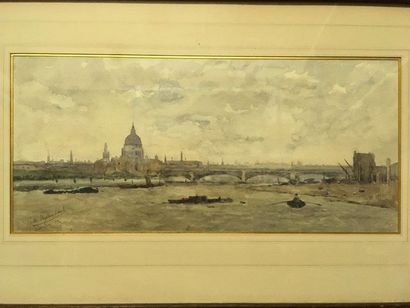 null Victor UYTTERSCHAUT (1847-1917) Vue de la Tamise à Londres Aquarelle sur papier...