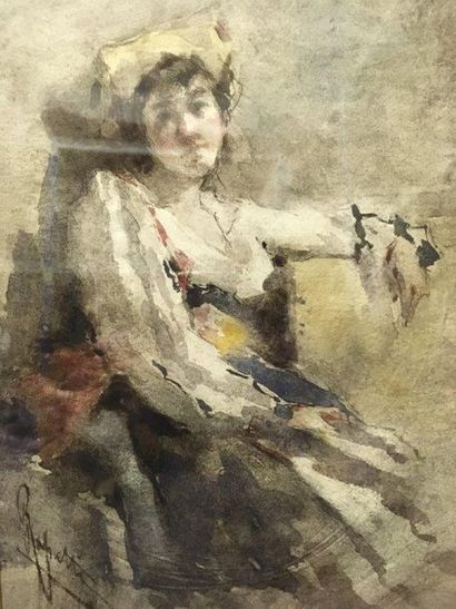 null CAMILLO RAPETTI (Milan 1859 - 1929) Portrait de femme Fusain et aquarelle sur...