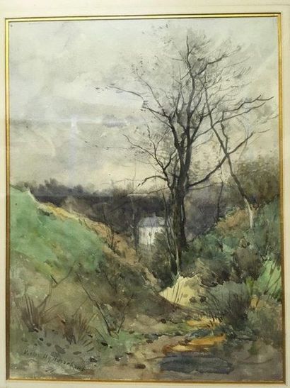 null Victor UYTTERSCHAUT (1847-1917) Paysage de forêt Aquarelle sur papier Signée...