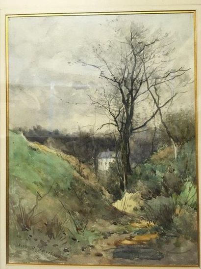 null Victor UYTTERSCHAUT (1847-1917) Paysage de forêt Aquarelle sur papier Signée...