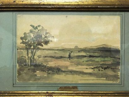 null Henri HARPIGNIES (1819-1916) Paysage Aquarelle Signée en bas à droite