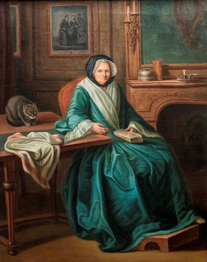 null ECOLE FRANCAISE DE LA FIN DU XVIIIe SIÈCLE Portrait de femme assise avec un...