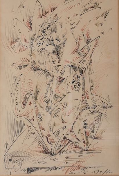 MASSON André LE COQUILLAGE INSOLITE. ENCRE ORIGINALE SIGNÉE. 1960. 47,5 x 32,2 cm,...