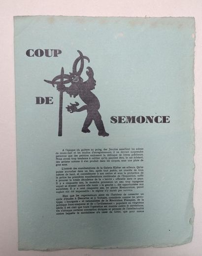 null TRACT. COUP DE SEMONCE. Paris, 25 mars 1957. Deux feuillets grand in-4.
Tract...