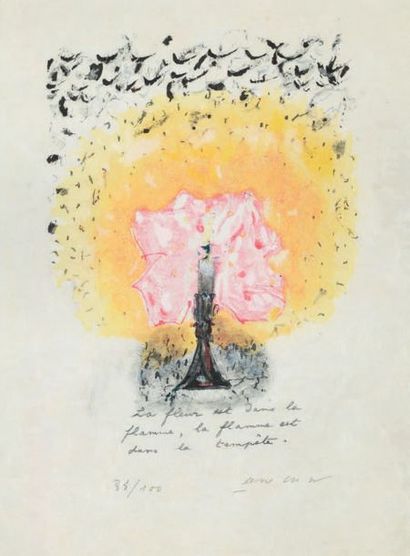 CHAR René LA FLEUR EST DANS LA FLAMME. LITHOGRAPHIE ORIGINALE SIGNÉE. 33 x 25 cm....