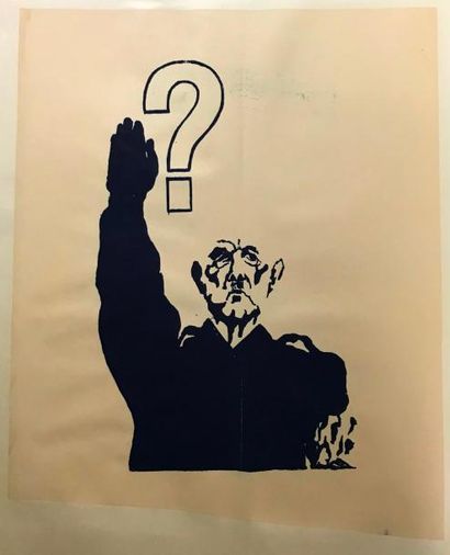null [De Gaulle faisant le salut nazi] 

Affiche entoilée 

67 x 54 cm 

Pliure centrale,...