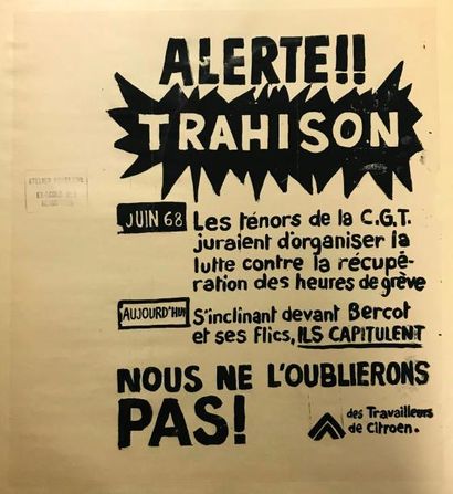 null Alerte!! Trahison

Affiche entoilée 

Tampon Atelier Populaire Ex-Ecole des...