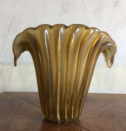 null BAROVIER & TOSO Vase en verre Cordonato oro , inclusion de paillon d or Italie,...