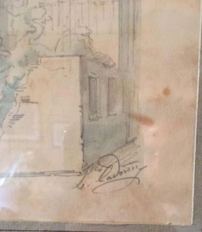 null Lucie LAVORSIN (Active au XIXème siècle, Escalier du Bovolo à Venise. Crayon...