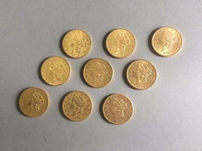 null 18 pièces en or 20 dollars USA 1850-1873-1875-1878-1879-1881-1882-1884-1887...
